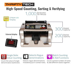 Fully Automatic Cash Counting Machine with Mix Note Value Counting & Fake Note Detection